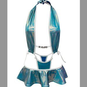 Shay Kawaii Bad Bunny Slingshot Set w/ Arm Sleeves Liquid Turquoise C Cup Small
